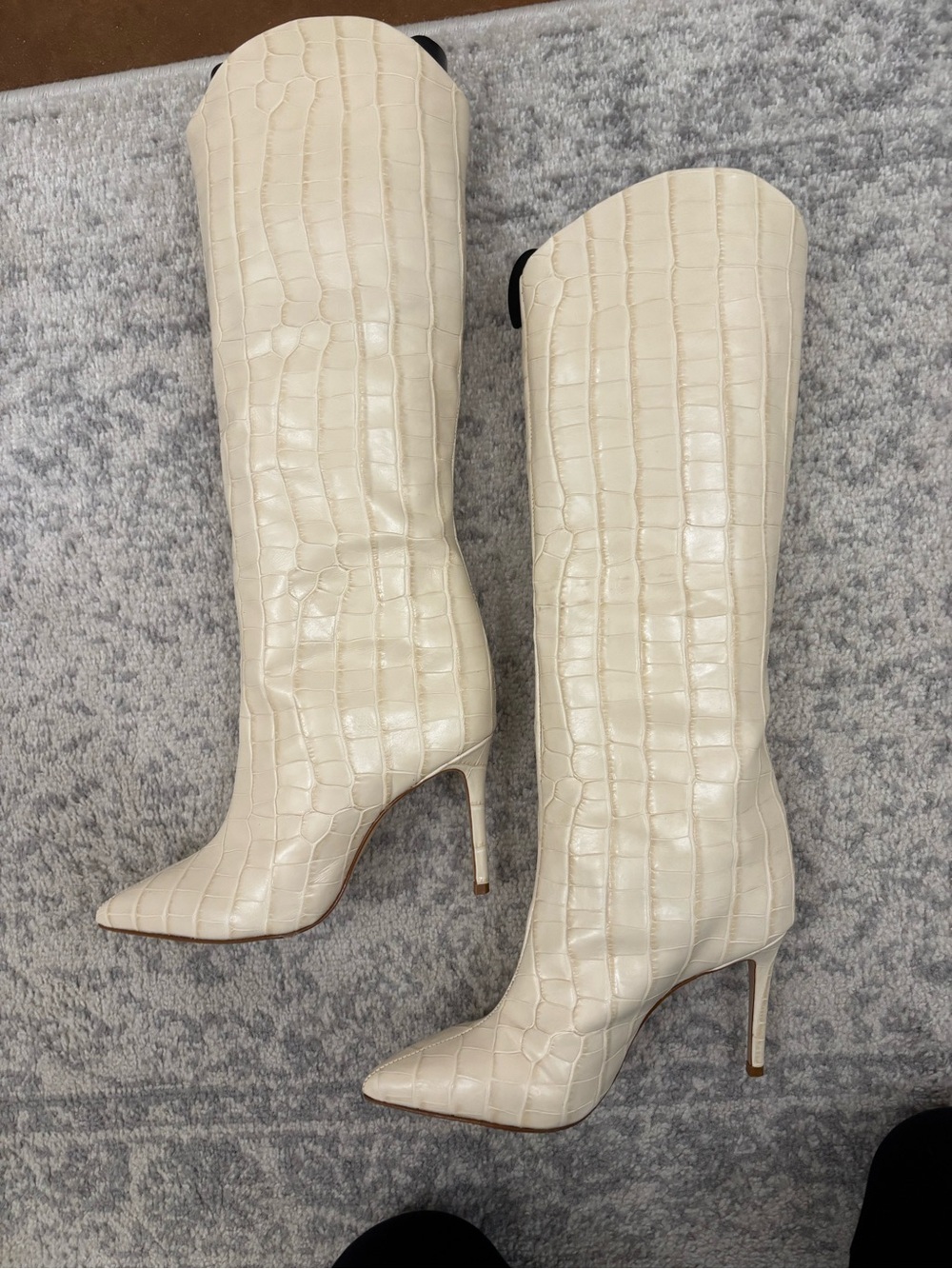 SCHUTZ Ivory Croc-Embossed Over-the-Knee Stiletto Boots